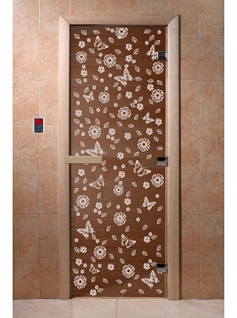 Дверь "Цветы и бабочки бронза"