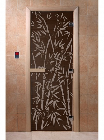 Дверь "Бамбук и бабочки черный жемчуг"